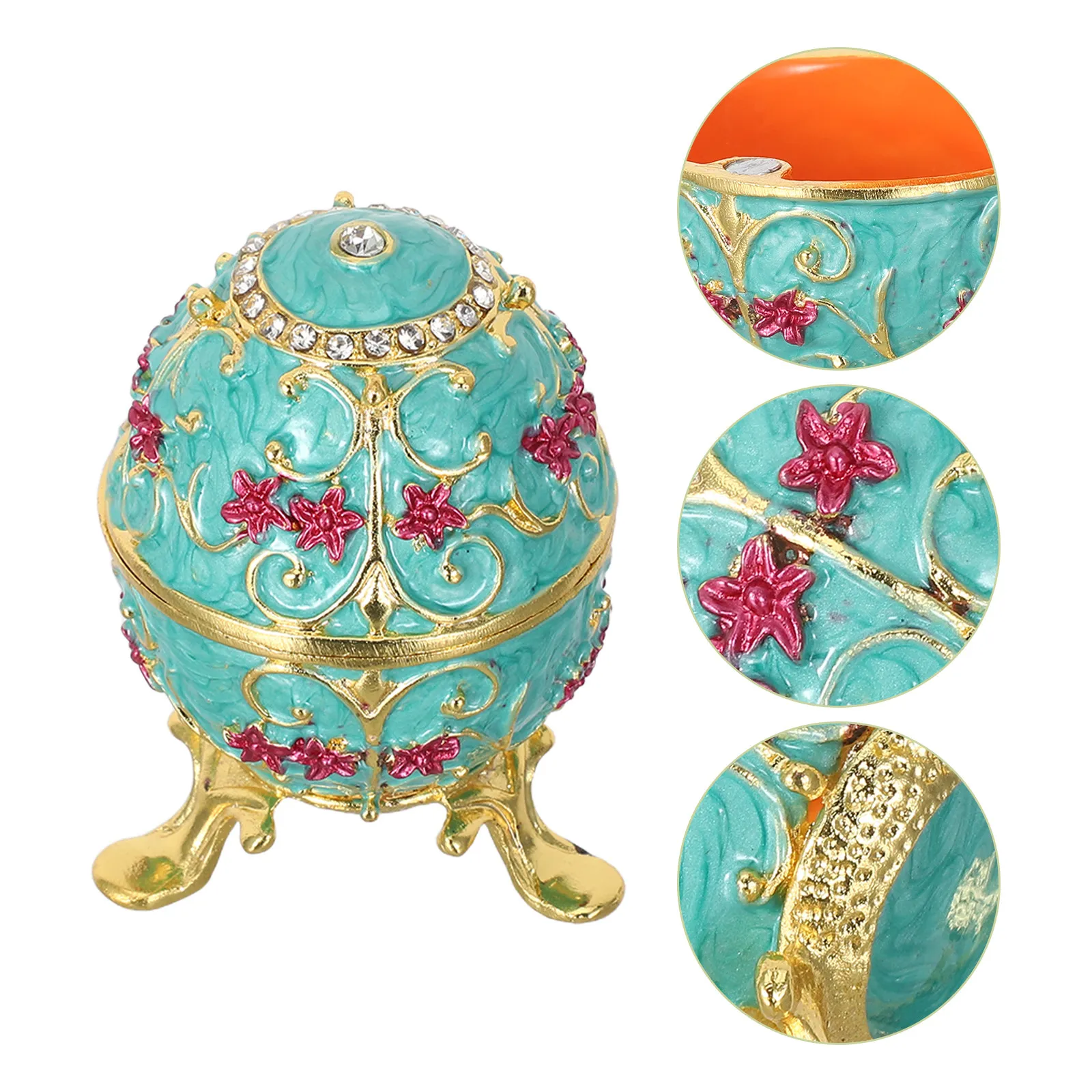 

Винтажная шкатулка для украшений - позолоченная эмалированная шкатулка в форме яйца - декоративная шкатулка-яйцо для хранения мелочей, колец, домашнего декора