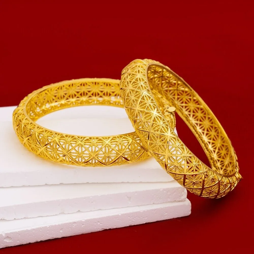 24k Gold Plated Dubai Kurdish Turkish Bangles For Women Luxury Jewelry Designers Middle East Wedding Open Court Bracelets Gifts