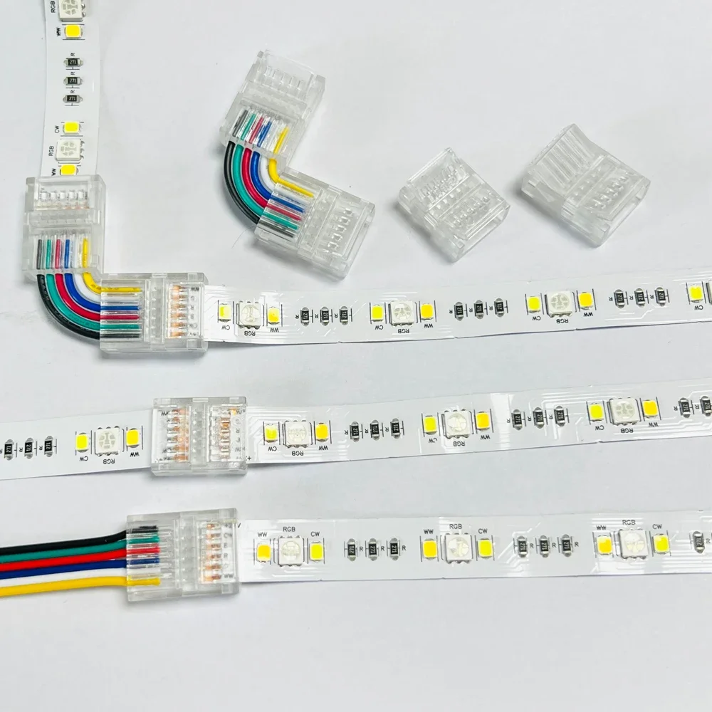 Conector de cubierta transparente sin soldadura, tira de luz LED de un solo Color, CCT, RGB, RGBW, RGBCCT, conectores de esquina, 2, 3, 4, 5, 6