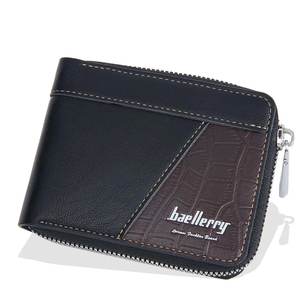 

PU Leather Men's Short Wallet Multifunction ID Badge Holder 2 Fold Wallets Solid Color Credit Card Case Male PU Leather Purse
