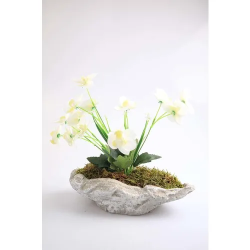 Kibrithane Flower Artificial Flower Concrete Flower Pot Mini White Fabric Orchid KC00200790