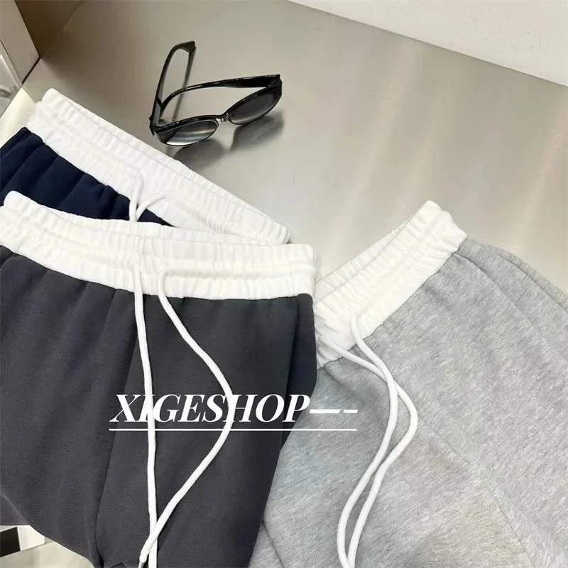 ارتفاع الخصر واسعة الساق السراويل الرياضية الأمريكية الربط عارضة نمط جديد الشارع أزياء ربيع الخريف فضفاضة تناسب السراويل