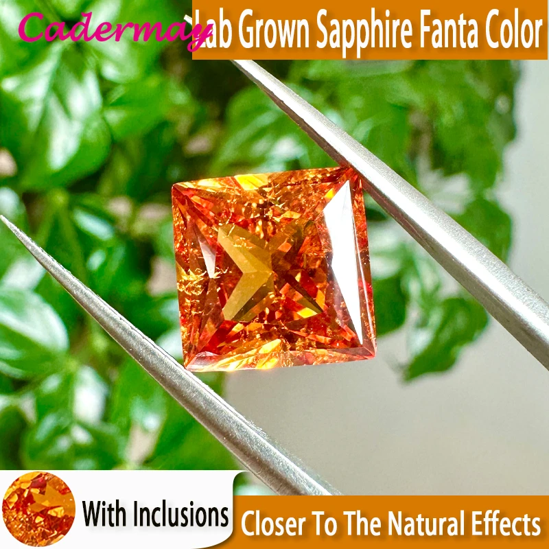CADERMAY Fanta Color Lab Grown Sapphire With Inclusions Loose Stone Princess Shape Inlaid Fine Jewelry Making