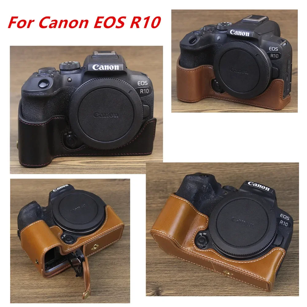 Retro Pu Leather Half Body Case Cover Base For Canon EOS R10 R8 R7 R5 R6 Mark II R6II Bottom Opening Version Camera Bag