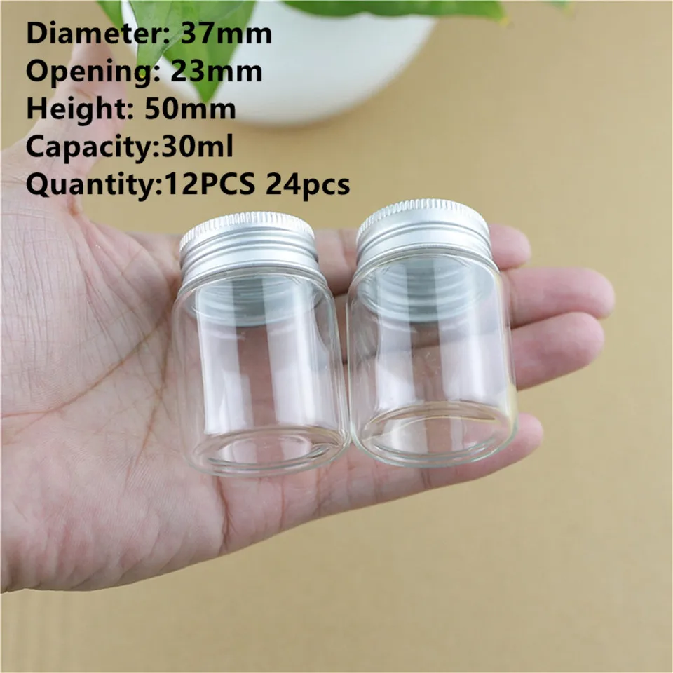 Sealed Small glass bottle 12 PCS 24 PCS 23*37*50mm 30ml Glass Jars Test Tube Diy DECORATIVE BOTTLES Glass Containers Vials