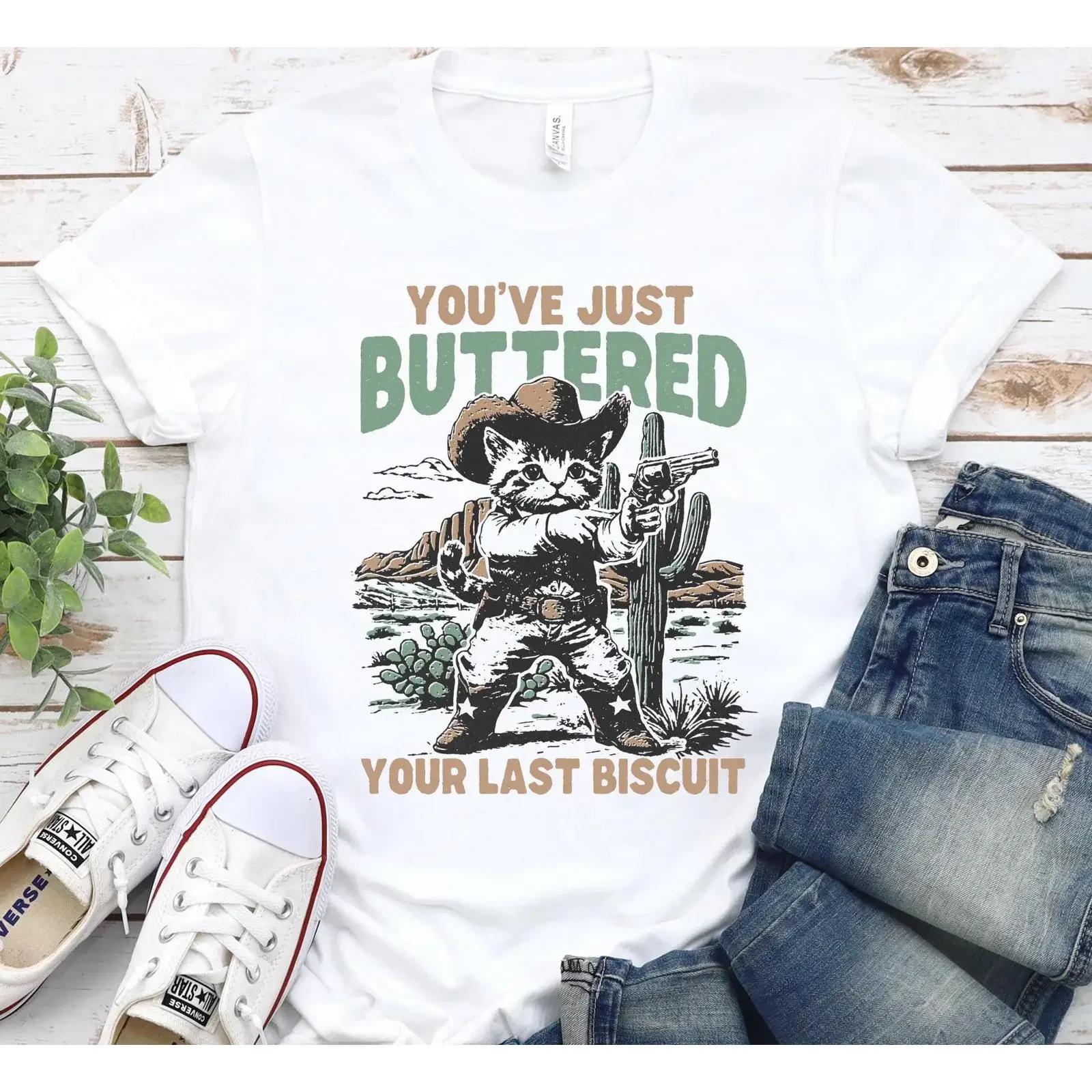 Funny Cat T Shirt You amp 39 ve Just Buttered Your Last Biscuit vintage Washed Soft fashion Versatile Breathable streetwear