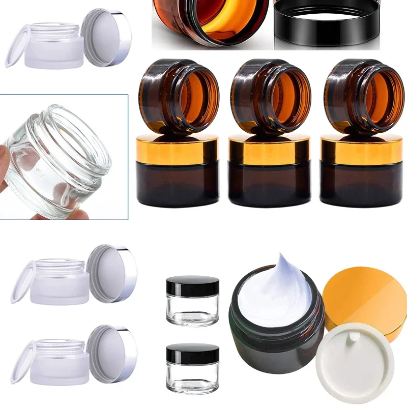 

20Pcs Empty 5g/10g/20g/30g/50g Round Glass Jars W/ Inner Liners&Lid Sample Jar Candle Pots For Lotion Creams Nail Powders Gels