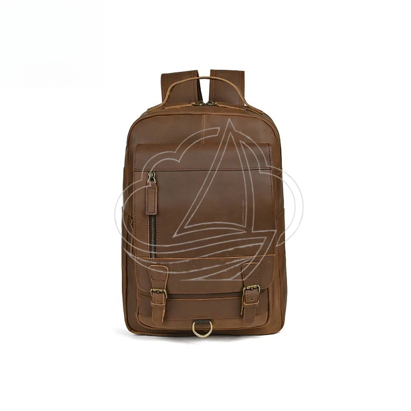 Full Grain Crazy Horse Leather Backpack Large Capacity Vintage Business Laptop Bag Daily Commute Travel Rucksack