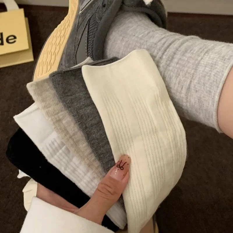 6 pairs of spring summer boneless socks for women solid color breathable simple anti slip comfortable mid tube socks