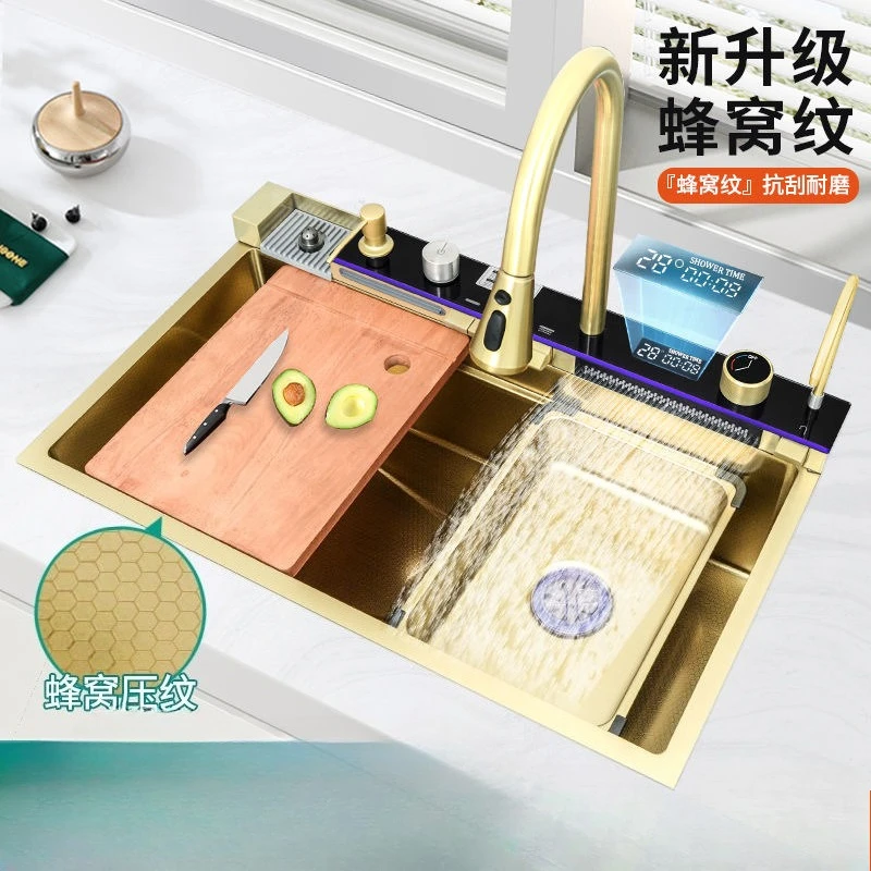 

304 stainless steel kitchen large single sink dishwashing digital display vegetable basin