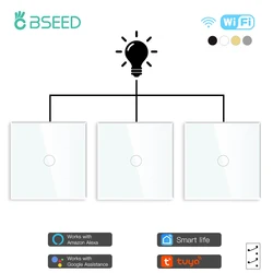 BSEED 1Gang 3way wifi Touch Switches Wall Switches For Stairs Tuya Smart Life Alexa App Control Blue Backlight 10A