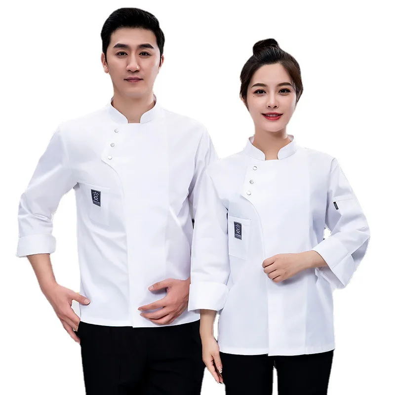 Uniform Men'S And Women'S Long Sleeves Hotel Chef Overalls Western Restaurant Kitchen Clothes Embro