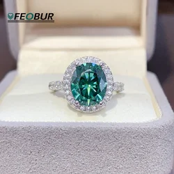 FEOBUR 1/3/5ct Green Oval Moissanite Halo Ring for Women Luxury Jewelry Gift S925 Sterling Silver Lab Diamond Wedding Band