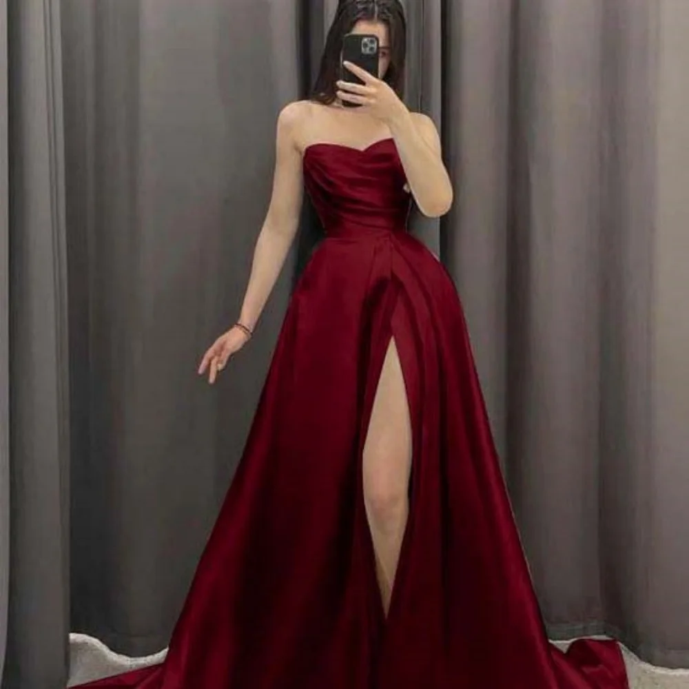 Formal Elegant Prom Dresses Sexy Satin Sweetheart Gowns Party New Arrival A Line Split Evening Dress Vestido De Fiesta