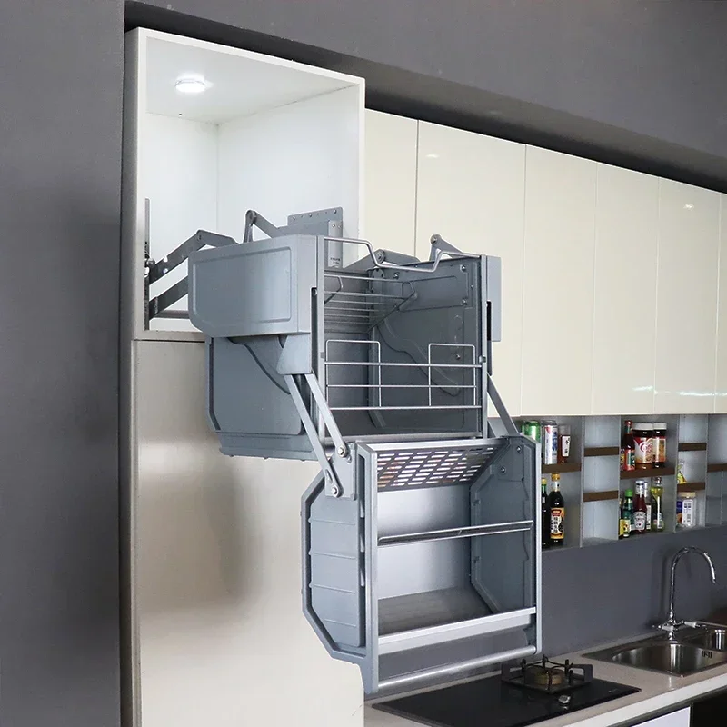 Double Drop-Down Basket Kitchen Cabinet Accessories Pantry Organizer Magic Collector