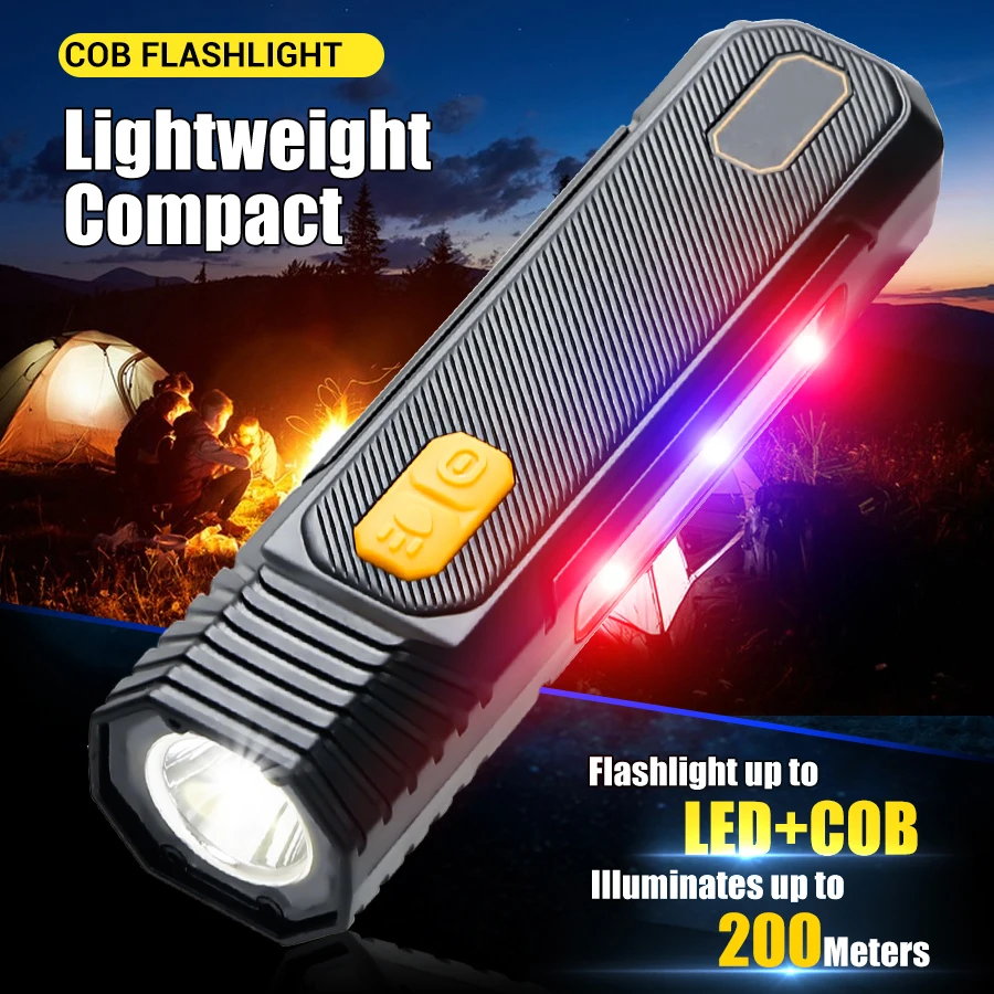 COB+LED Dual Light Source Flashlight TYPE-C Rechargeable 5 Light Modes Outdoor Waterproof Portable Camping LED Flashlight