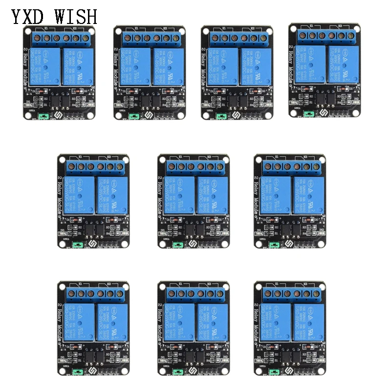 10個-2チャンネル-dc-5v-12v-24v-リレーモジュール-フォトカプラ付き-低レベルトリガー拡張ボード-arduino用-2ウェイリレーボード