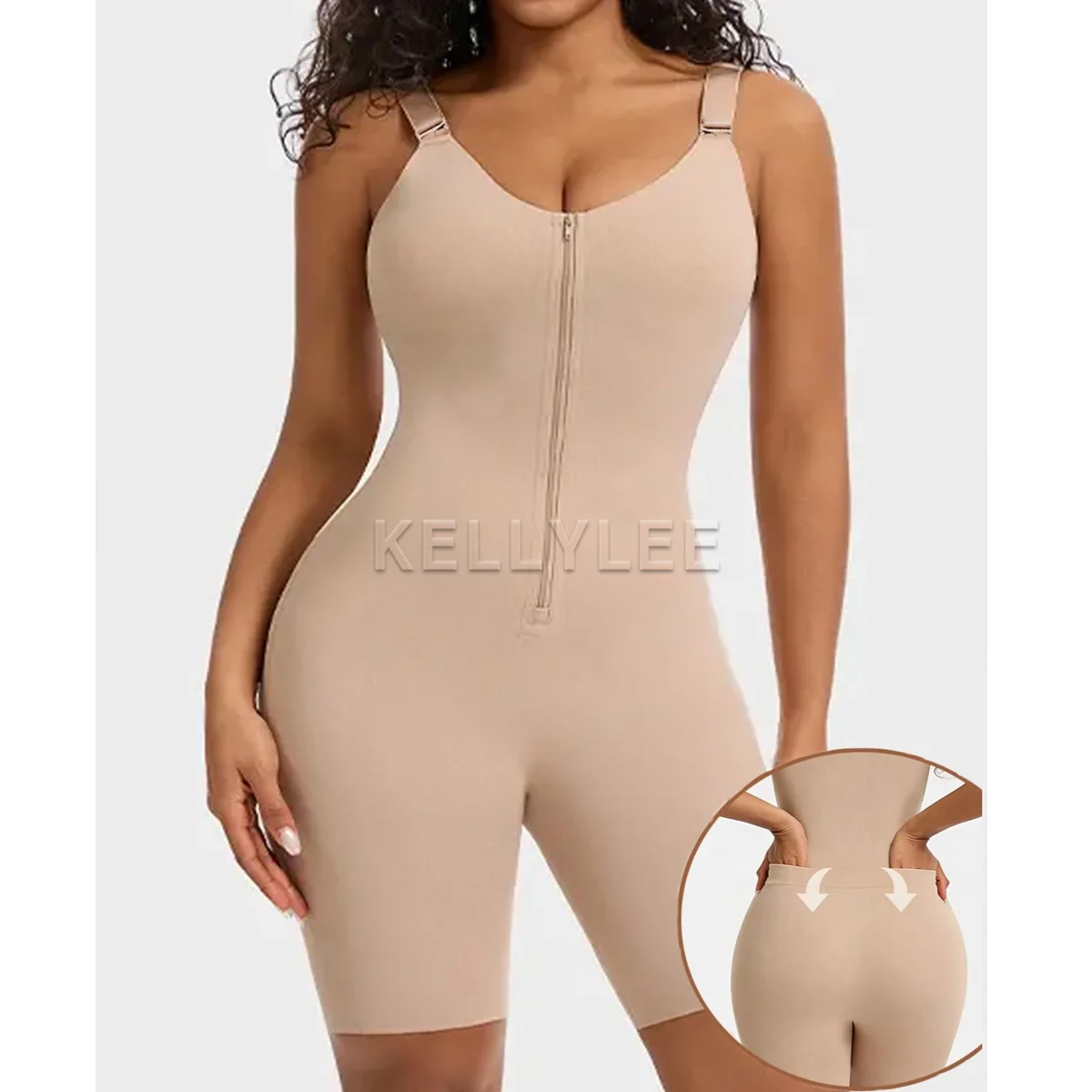Women's Sleeveless Lightly Compressed Jumpsuits Front Zipper Seamless Soft Body Shaper Ladies New Stretchy Full Body Shapewear