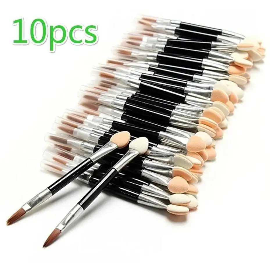 10 Pcs Applicator Double-Ended Cosmetic Brushes Women Makeup Eyeshadow Eyeliner Sponge Lip Brush Set Disposable Makeup Brush