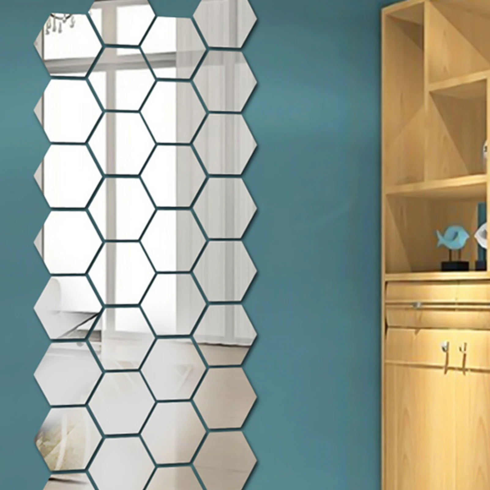 12PCS/Lot Geometric Solid Hexagonal Mirror Wall Stickers DIY 3D Acrylic Mirror Stereo Removable Home Decoration Self Adhesive