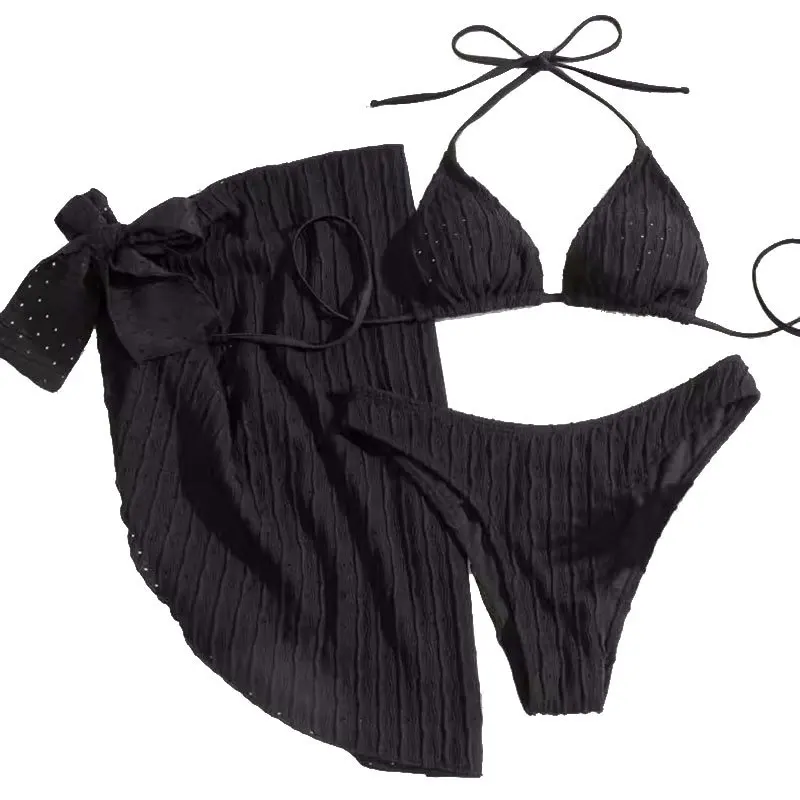 Conjunto de maiô de três peças feminino, biquíni de desejo puro separado, seios sensuais reunidos, férias de praia, estilo interior, Europa e América