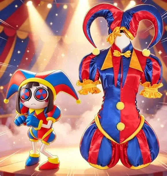 2026 Pomni Cosplay Costumes Clown Uniform Anime The Amazing Digital Circus Role Play Halloween Carnival Party Outfit
