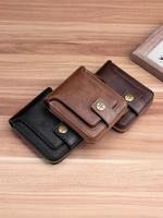 Short Retro Simple Casual Pure Color Pu Leather Zipper Anti Demagnetization Large Capacity Card Coin Bag for Men