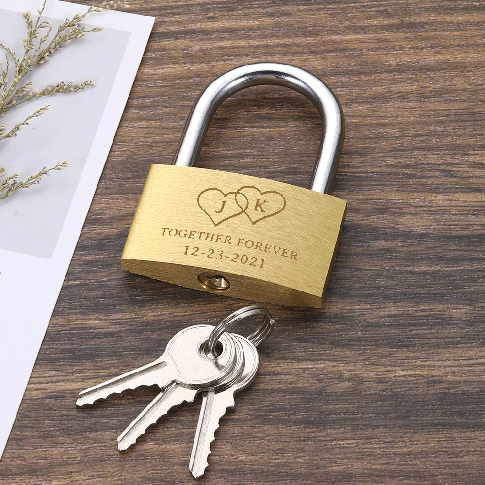 Personalised Couple Padlock Engraved Name Initials Love Lock Engaged Wedding Anniversary Gift for Him Her Travel Locks with Key