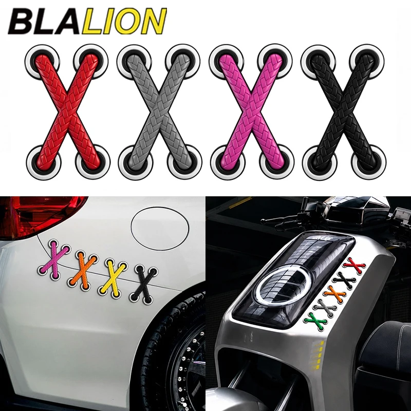 BLALION 3D Motorrad Lustige Schnürsenkel-Aufkleber Wasserdichter PVC X-Form Auto Motorrad Dekorative Aufkleber für Motorradhelme
