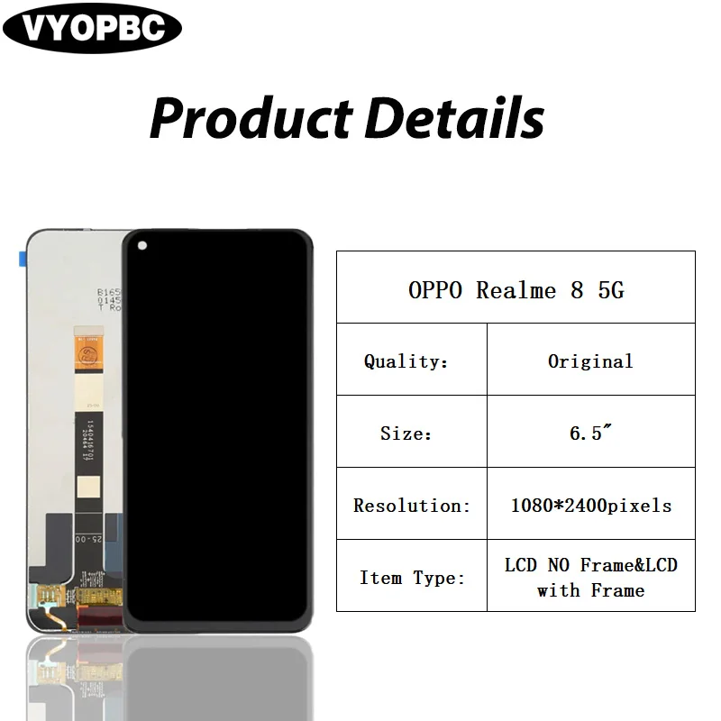 For OPPO Realme 8 5G Original LCD Display With Frame Panel Digitizer Assembly Repair Replacement Parts RMX3241 Touch Screen