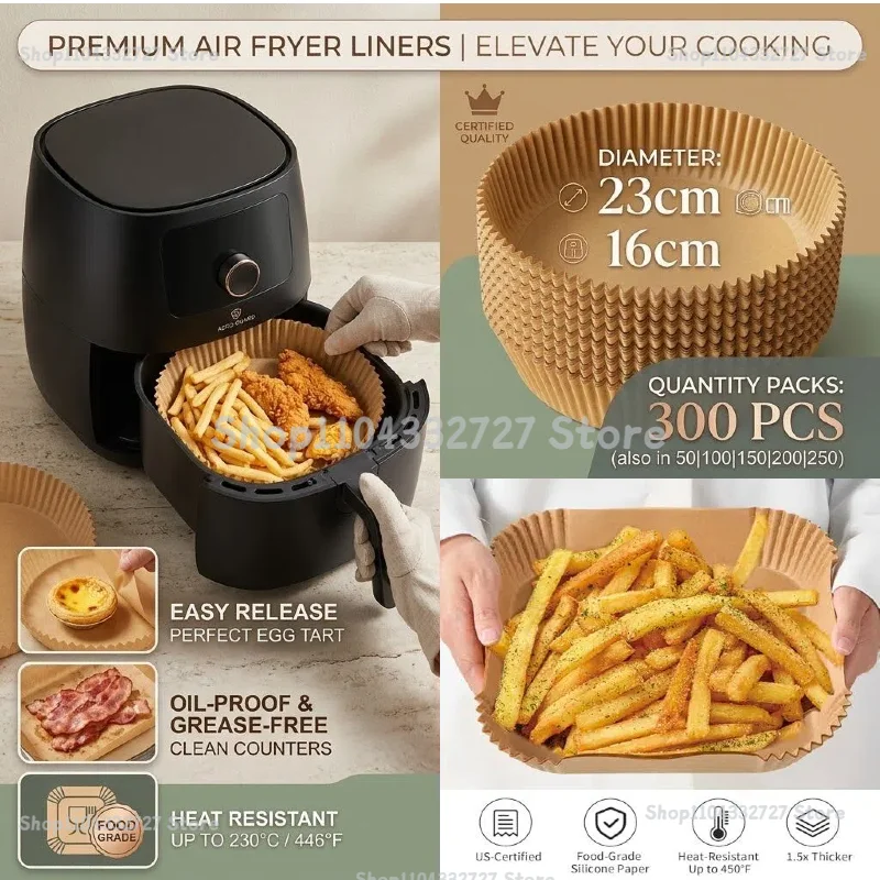 Backpapier für Heißluftfritteuse Einweg-Papier Quadratisch Rund Back- und Grillunterlage Antihaft-Matte Küchen-Ofen Ölabsorbierendes Papier