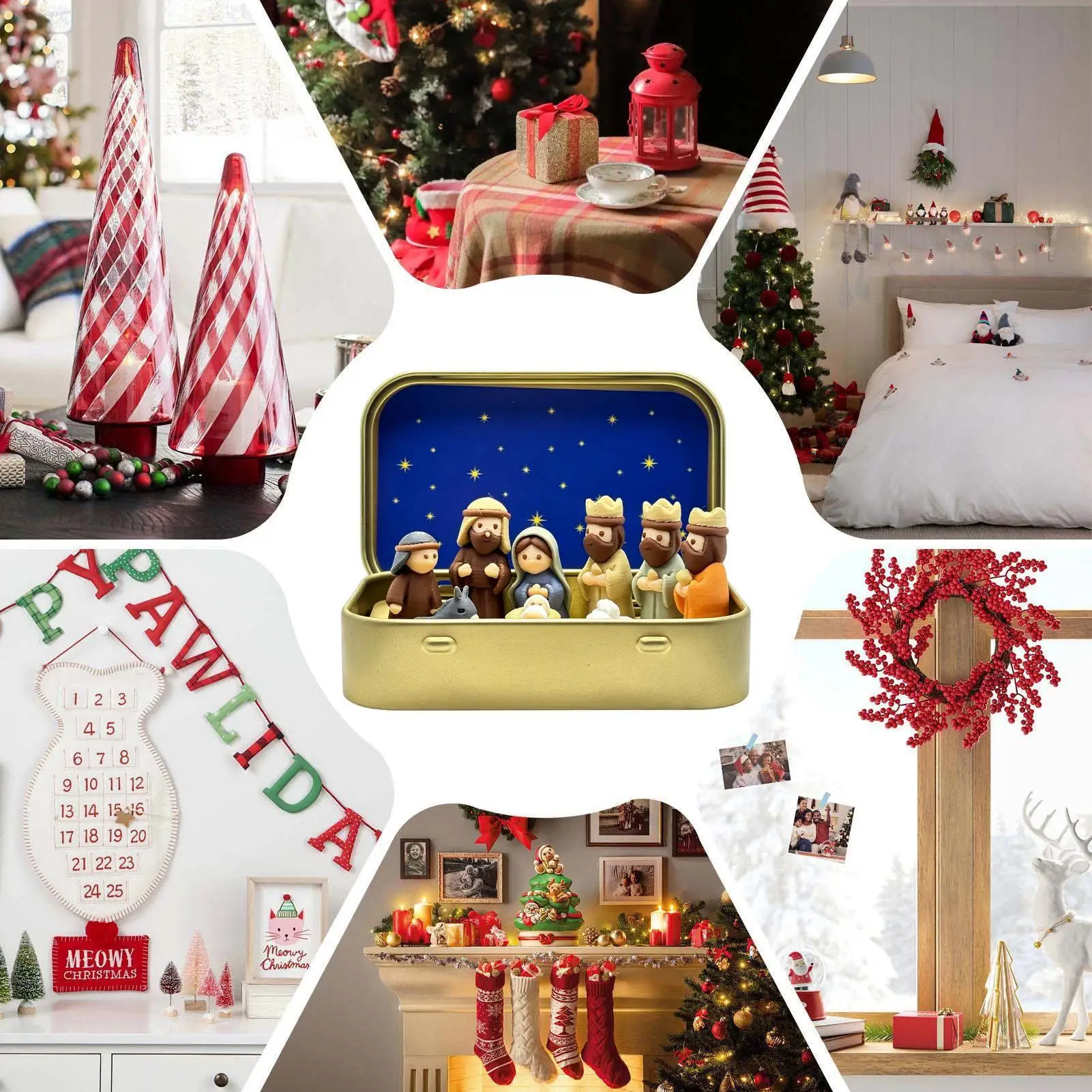 Miniatur-Krippenszene 3D-Druck Religiöse Figuren Blechdose Weihnachtsdekoration Krippenset Heim-Bücherregal Schreibtisch-Regal-Deko – Detail 7