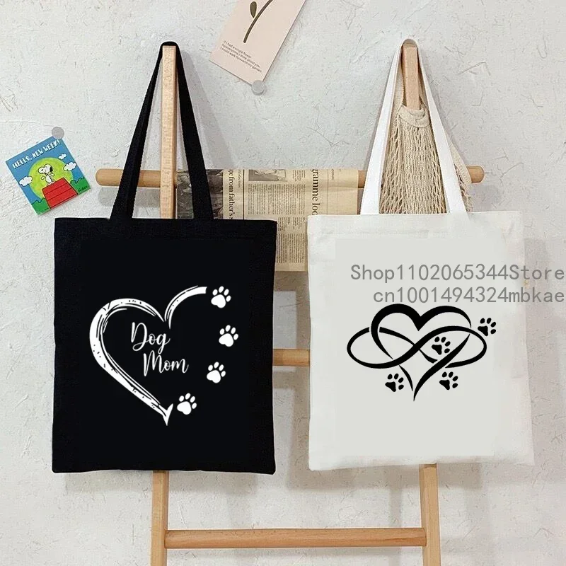 Dog Cat Paw Heart Print Handbags Women Men Harajuku Fashion Shoulder Bag Casual Funny Animal Lover Shopping Trend Cute Tote Bag