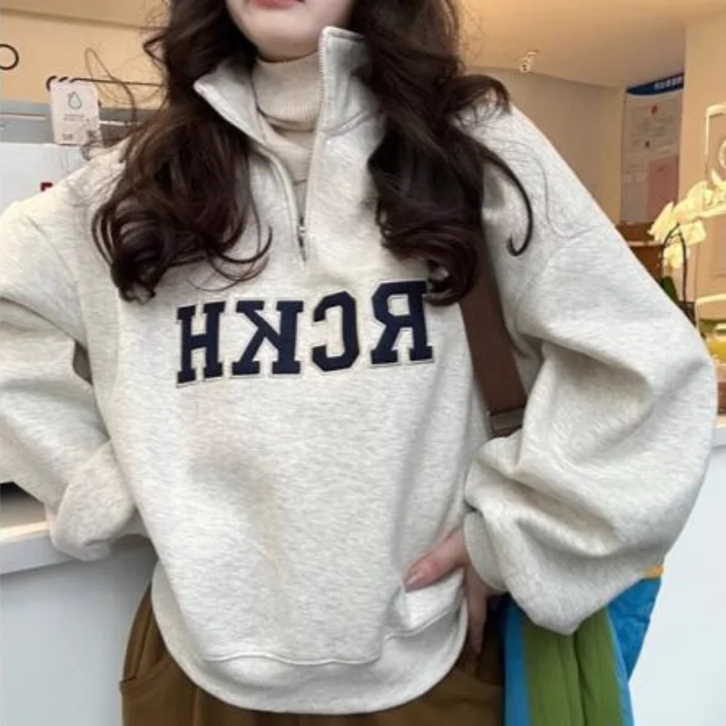 

Толстовка на молнии с воротником-стойкой, тонкая ткань, женская, весна-осень, новая, свободная, повседневная, легкая, в стиле Харадзюку