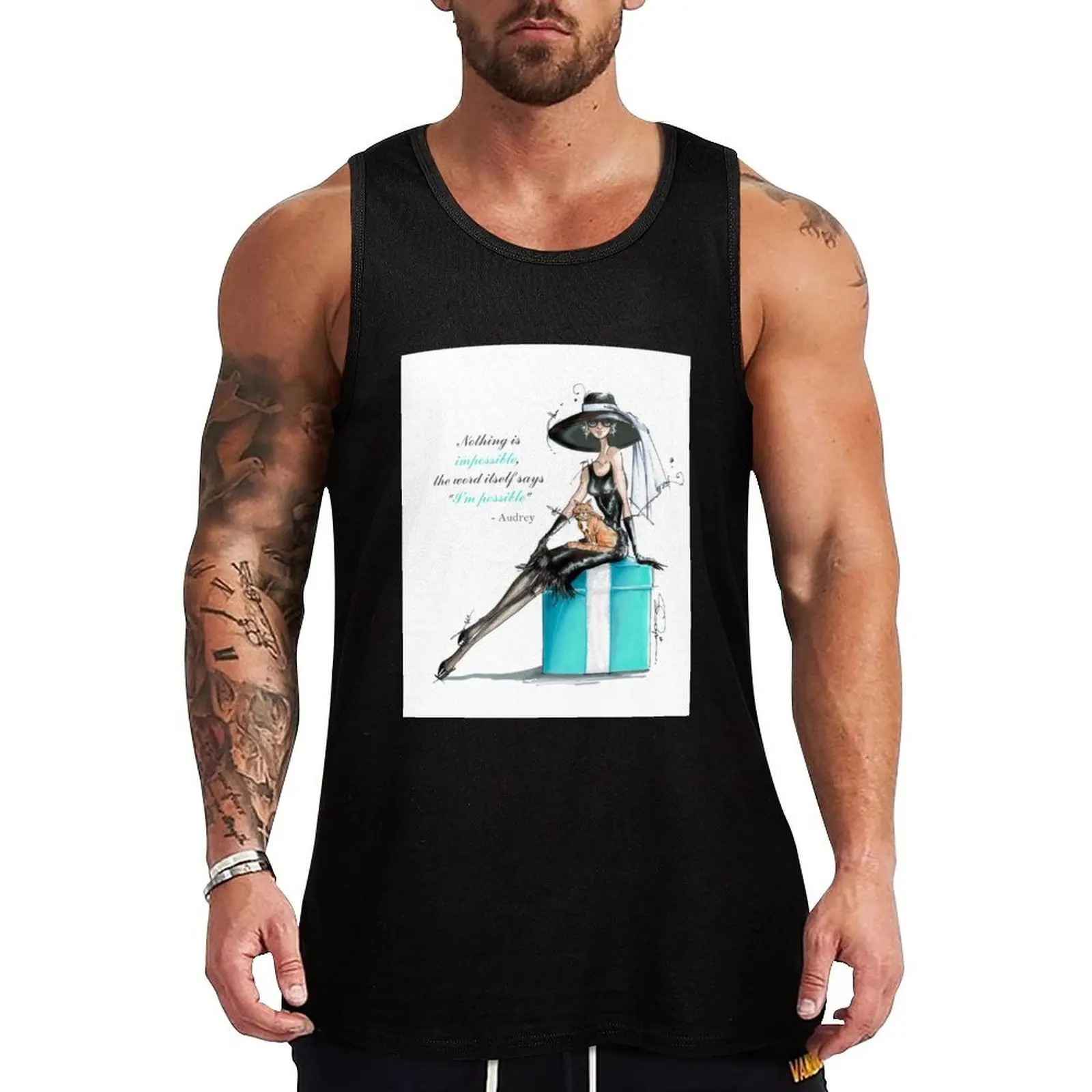 Audrey fashion illustration - Nothing is impossible! Tank Top Casual Print Tank Top Daily Graphic Sleeveless Wear