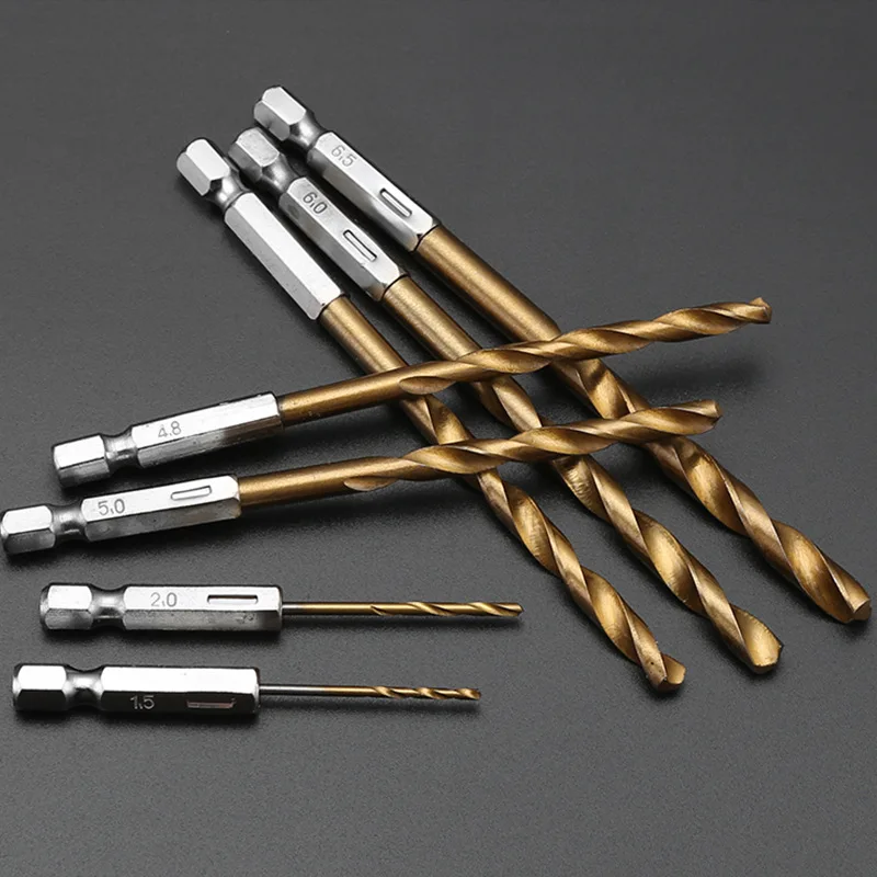 HSS High-speed Steel Titanium Coating Drill Bit 1/4 Hexagonal Handle 1.5mm-6.5mm High-speed Steel Fried Dough Twists Drill Set