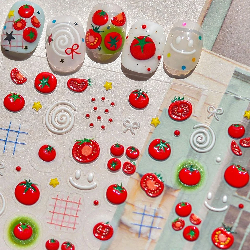 Jelly Rode Tomaat Lychee Poëzie Litchi Appel Citroen Kers Aardbei Watermeloen Perzik Vruchten Strik Cake Nail Art Stickers Decal
