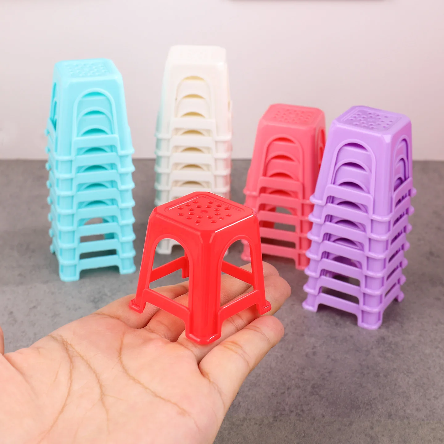 6개 세트 인형집 미니 플라스틱 의자 모형 인형집 거실 침실 장면 소형 의자 놀이 모형 액세서리