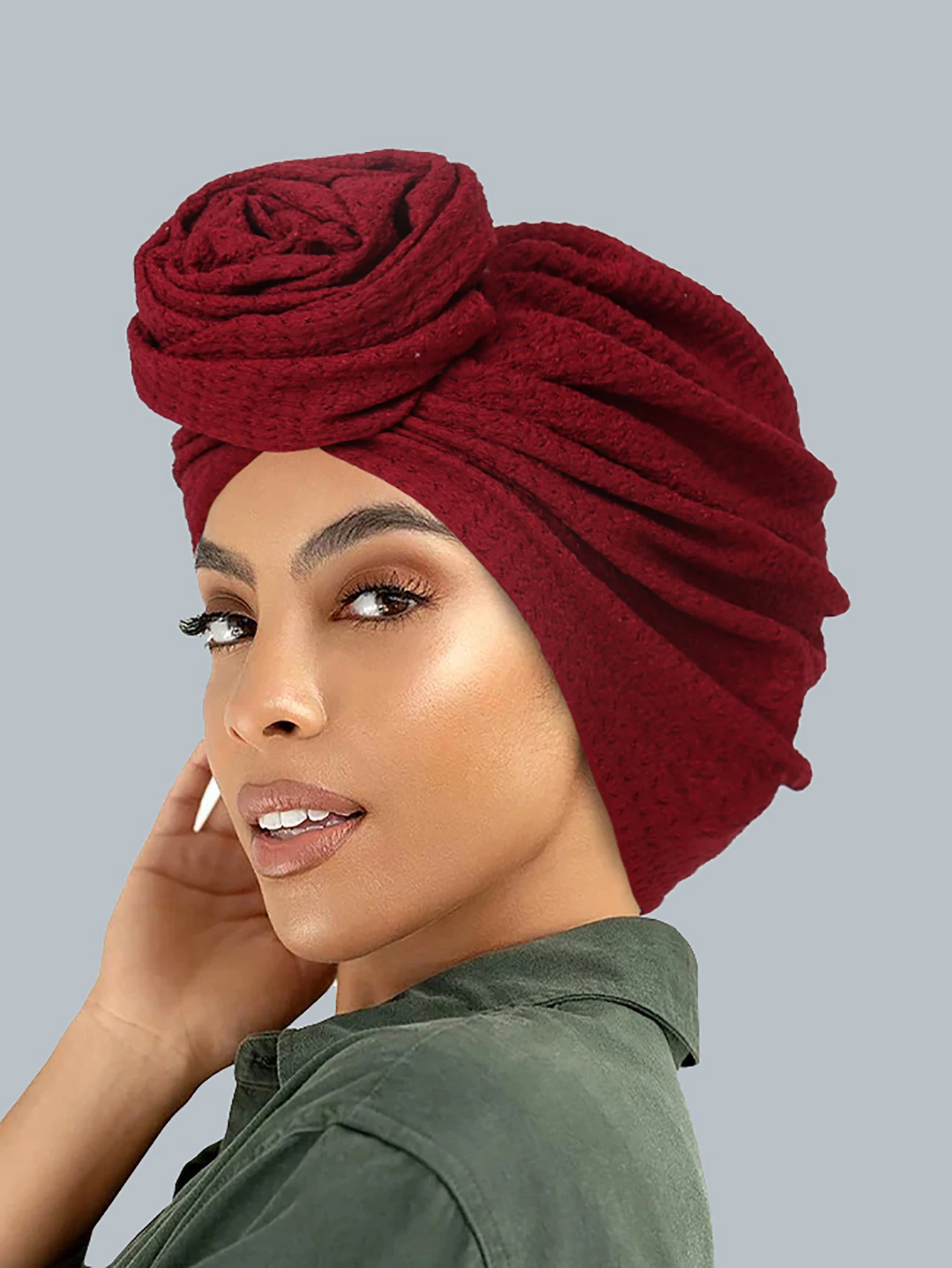 2024 New Fashion Flowers Turban Hijab Hats Solid Color Head Wraps Elastic Muslim Hats Breathable Chemo Cap For Women Girls