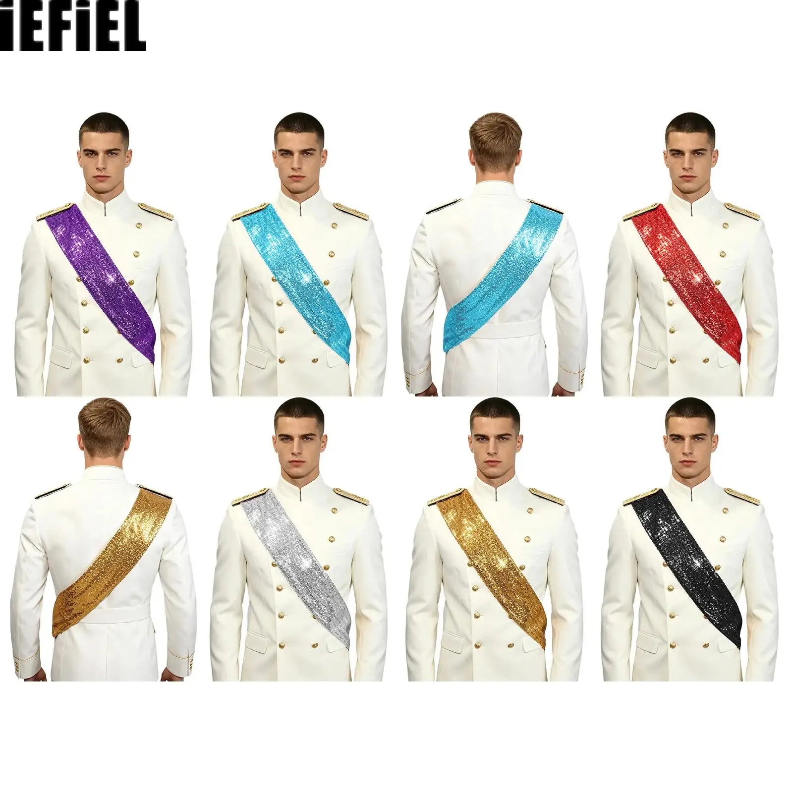 Men Women Sparkling Sequins Sash with Hook And Loop Fastener Costume Accessory for Unisex Adult Party Festival Events Pageant