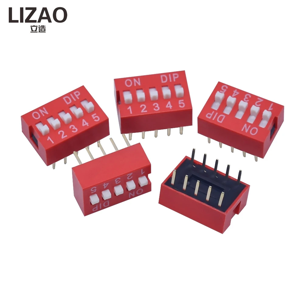 LIZAO DIP Switch Assorted Kit 1/2/3/4/5/6/7/8/10 Position 2.54mm Red Switches 5PCS Each