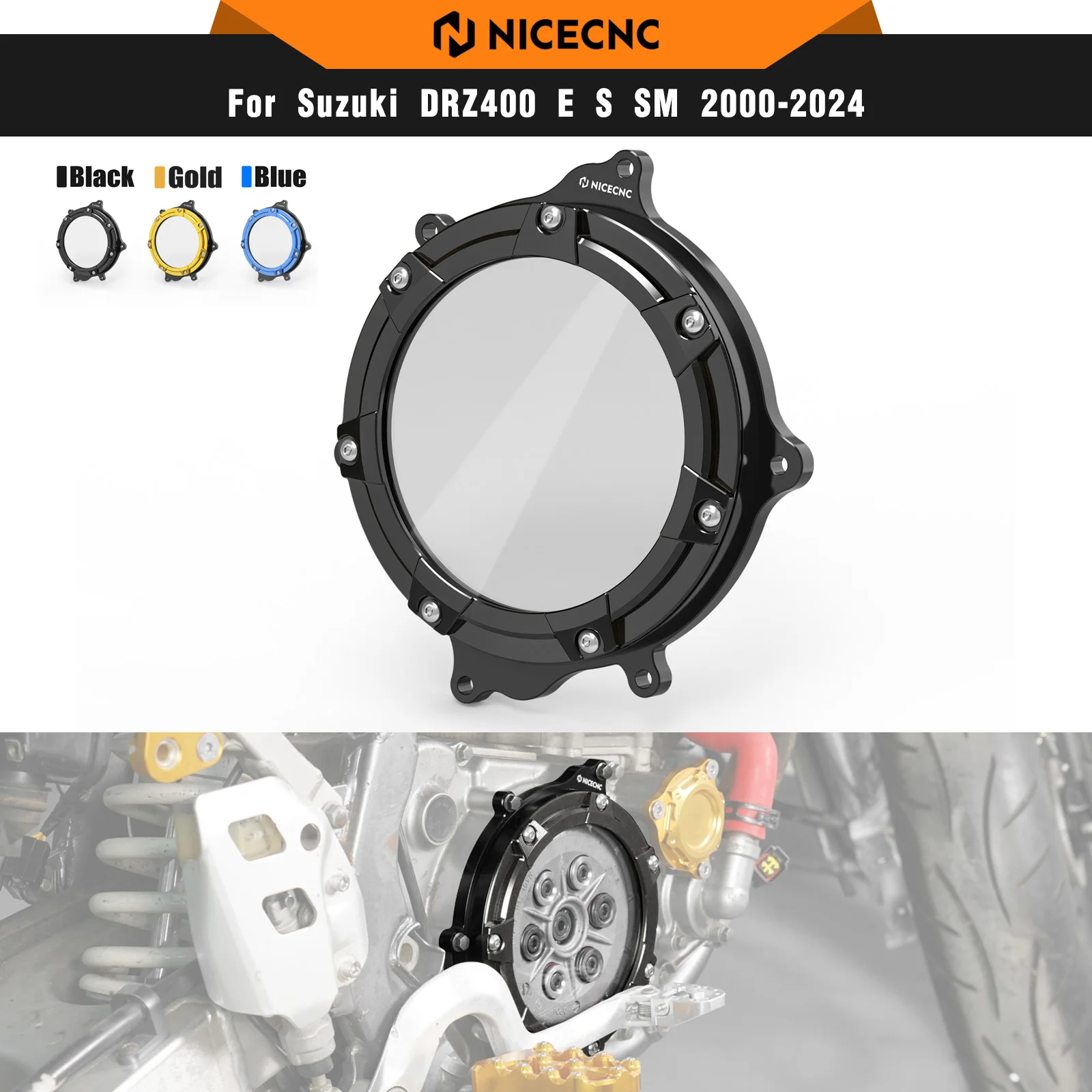 

NICECNC For Suzuki DRZ400 DRZ400E DRZ400S DRZ400SM DRZ 400 E DRZ 400 S DRZ 400 SM 2000-2024 Motorcycle Clear Engine Clutch Cover