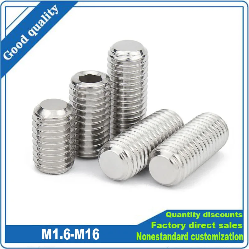 M1.6 M2 M2.5 M3 M4 M5 M6 M8 M10 M12M14M16 DIN913 304 Stainless Steel Allen Hex Hexagon Socket Flat Point End Grub Bolt Set Screw