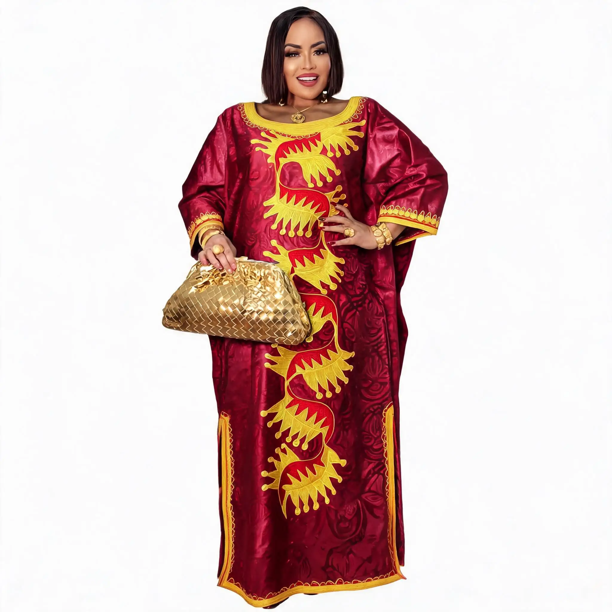 African Dresses For Women Plus Size Bazin Riche Embroidery Design Long Dress With Scarf