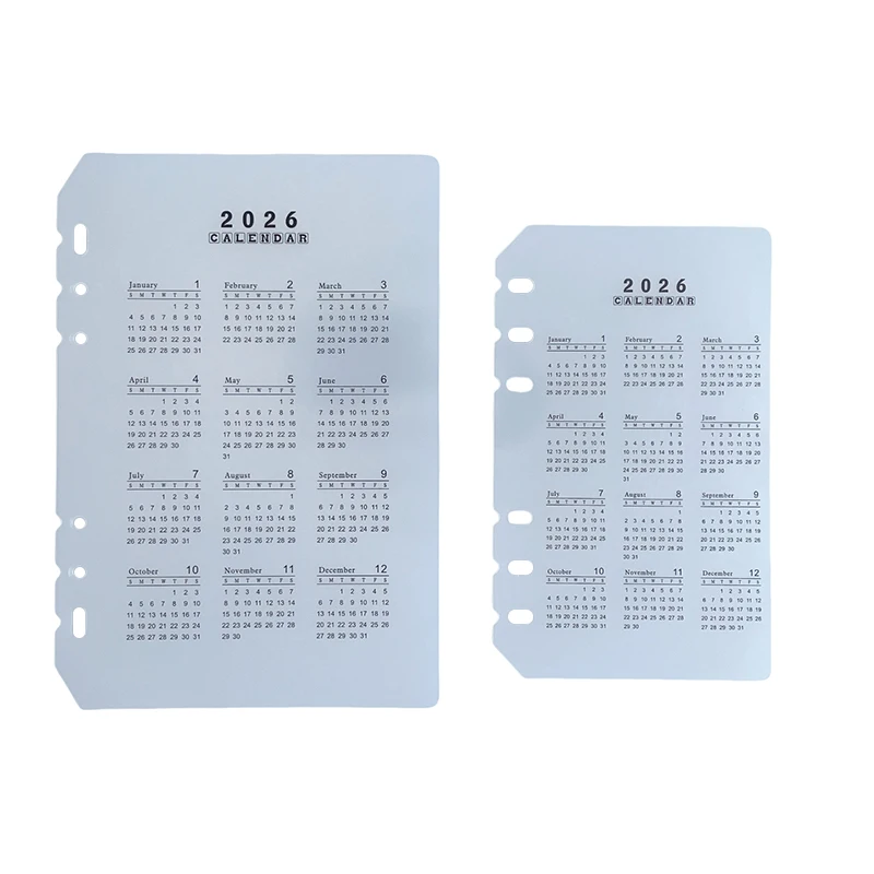 1Pc 2026 A5/A6 Loose Leaf 6 Holes Calendar Separator Page Durable Transparent PP Frosted Material For Planner Time Management