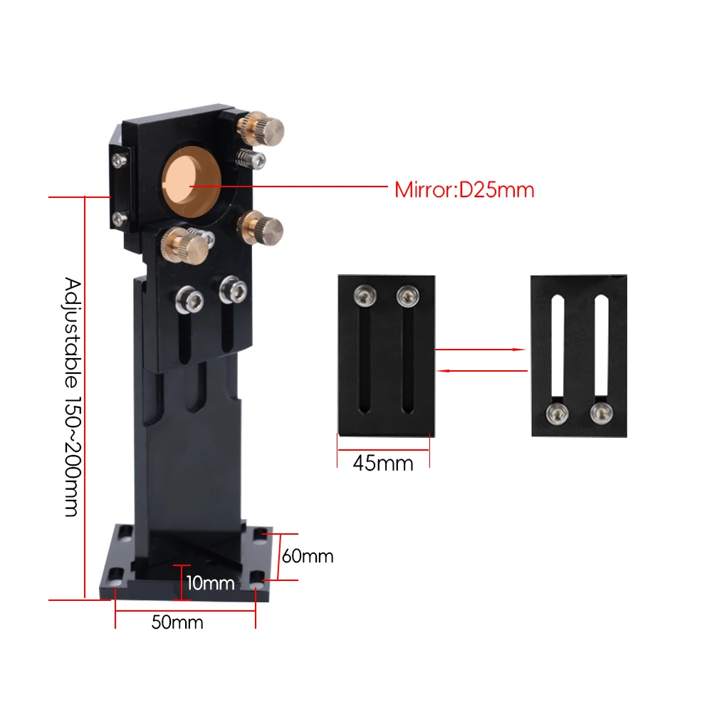CO2 레이저 헤드 세트 Dia.25 ZnSe 포커싱 렌즈 초점 거리 50.8/63.5/101.6mm 레이저 절단 마킹 부품용 Si/Mo 미러
