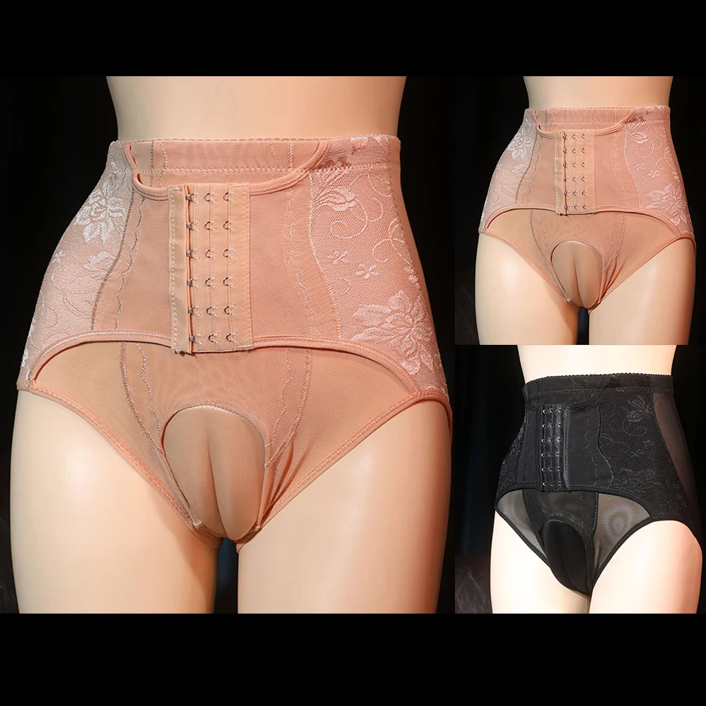 

1pc Sissy Comfortable Ball Pouch Briefs Shapers Mens Underwear High Waist Lace See Through Mesh Panties Shorts