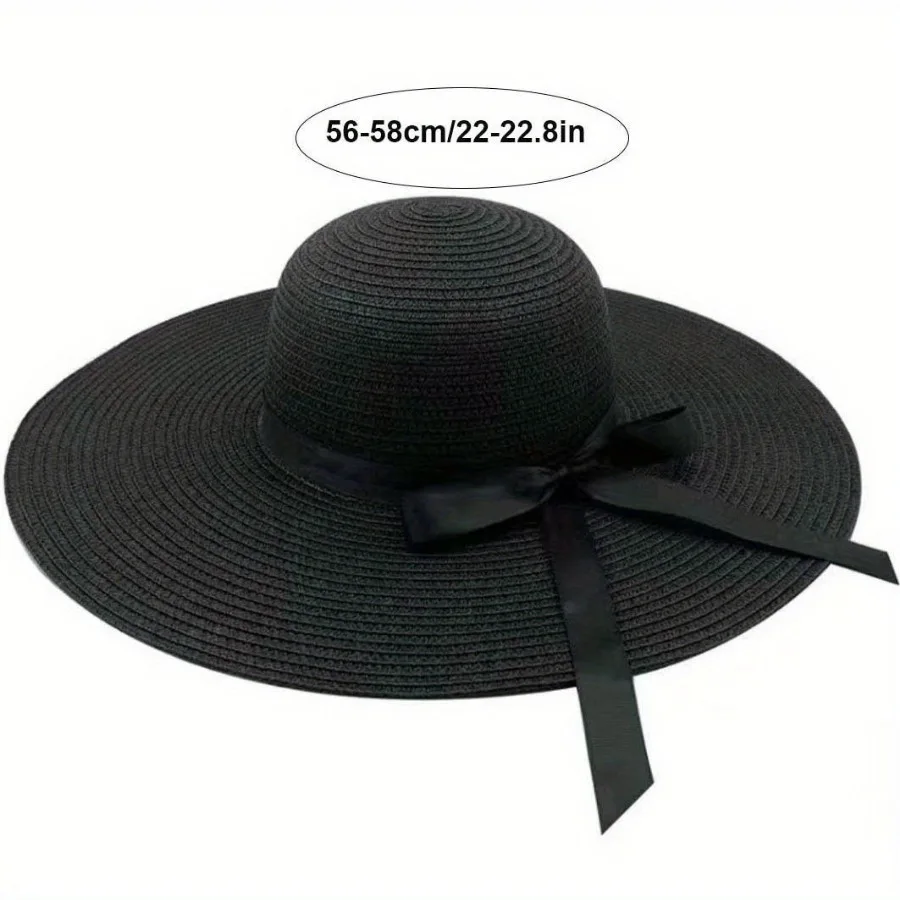 Summer Sunscreen Straw Big Brim Bow Ribbon Hat Solid Handmade Fisherman Hat Creative Dress Up Travel Beach Women Men Bucket Hat