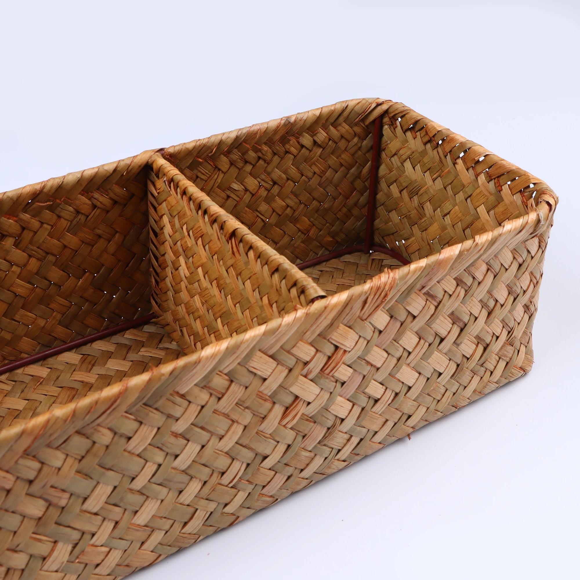 Hand Woven Storage Baskets With Lid Dust Clothing Storage-Box Rectangular Wardrobe Container Sundries Organizer 3 Grids