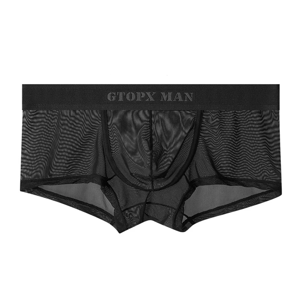 Sexy Men Briefs Mesh See-Through Convex Pouch Boxers Bikini Sexy Underwear Soft Breathable Flat Boxers Underpants